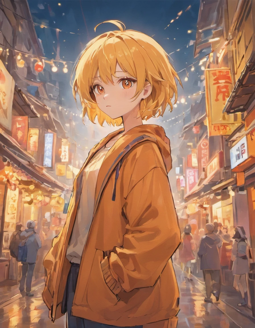 Costume planning theme autumn and winter return to dust,Style: Urban simplicity, beautiful blond guy, colors: Peach, Amber brown, Orange-yellow details: The top is smart,Casual culottes with loose straps,White shirt material: linen, Cotton, Silk, fleece, Full body front design