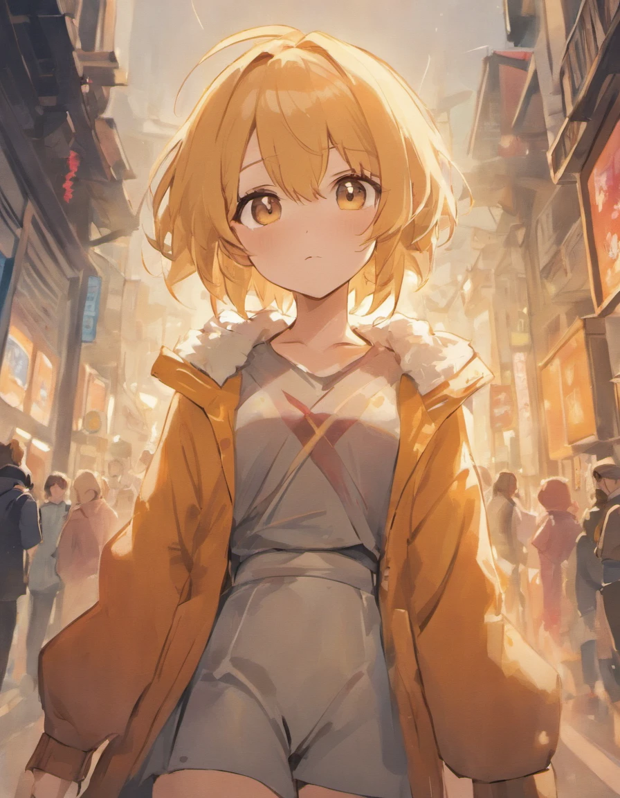 Costume planning theme autumn and winter return to dust,Style: Urban simplicity, beautiful blond guy, colors: Peach, Amber brown, Orange-yellow details: The top is smart,Casual culottes with loose straps,White shirt material: linen, Cotton, Silk, fleece, Full body front design