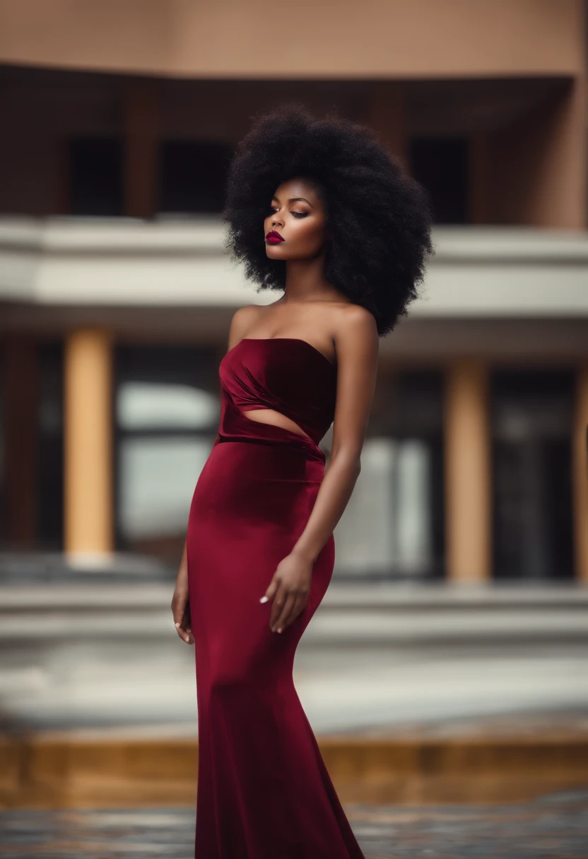 Femme noire, yeux de biches, pouty lips, avec des cheveux frises noirs