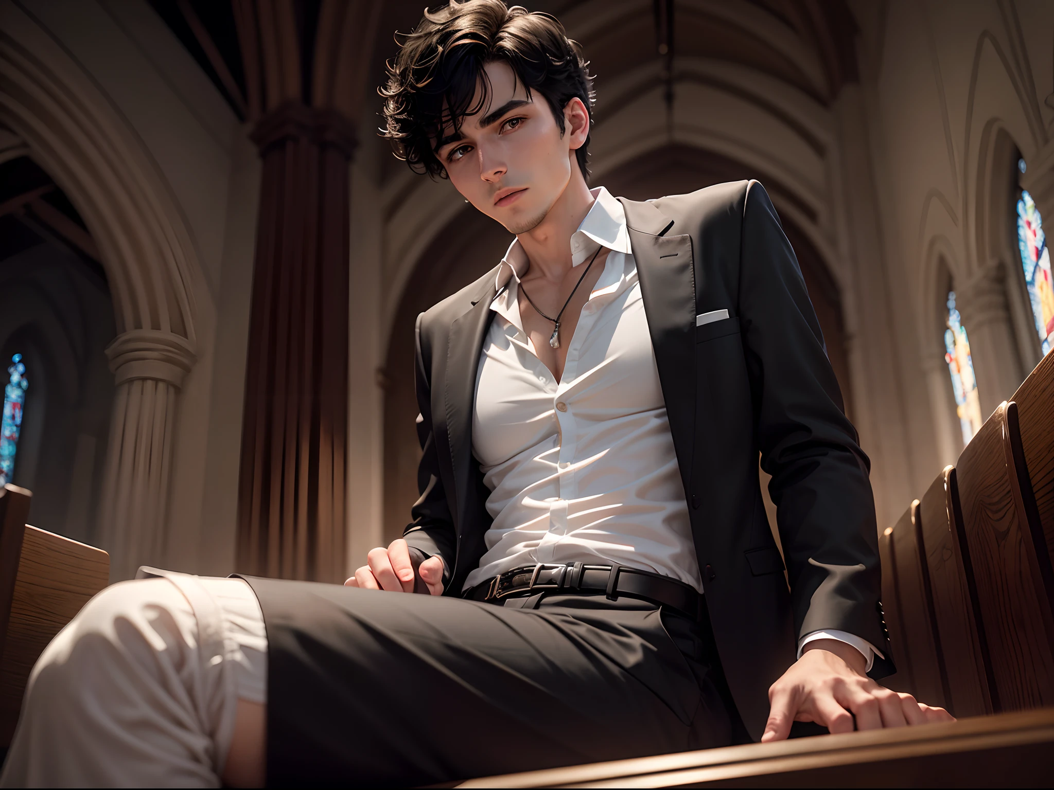 ((Best quality)), ((masterpiece)), (detailed), ((perfect face)), ((halfbody)) perfect proporcions, He is a handsome vampire, 18 years old, long golden hair, he poses sensually, he is naked, NSFW, there is a background of a dark gothic room with lit candles, he has a rose in his hand, he is in a room with roses, he is sexy ((perfect face))