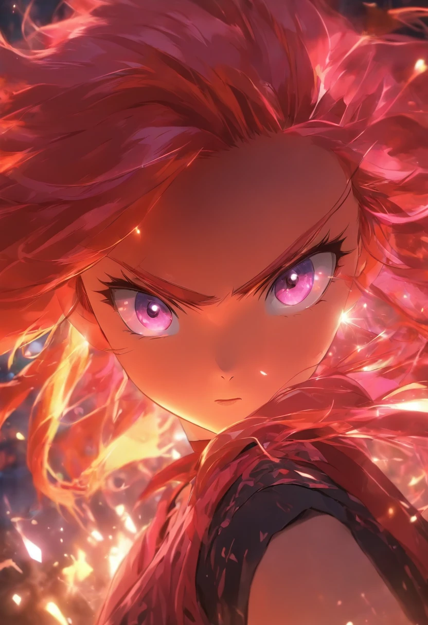 A 10-year-old girl with long red hair, heterochromatic eyes, Pale skin, Flat chest, Wear a black dress with a crisp pink shirt, With a more elegant and refined touch, Something that matches her mysterious and strong personality. Overall, Her appearance will be eye-catching, Attract curious and curious eyes, flatchest, Cinematic lighting, color difference, back lit lighting, Masterpiece, High details, High quality, 4K.torogao