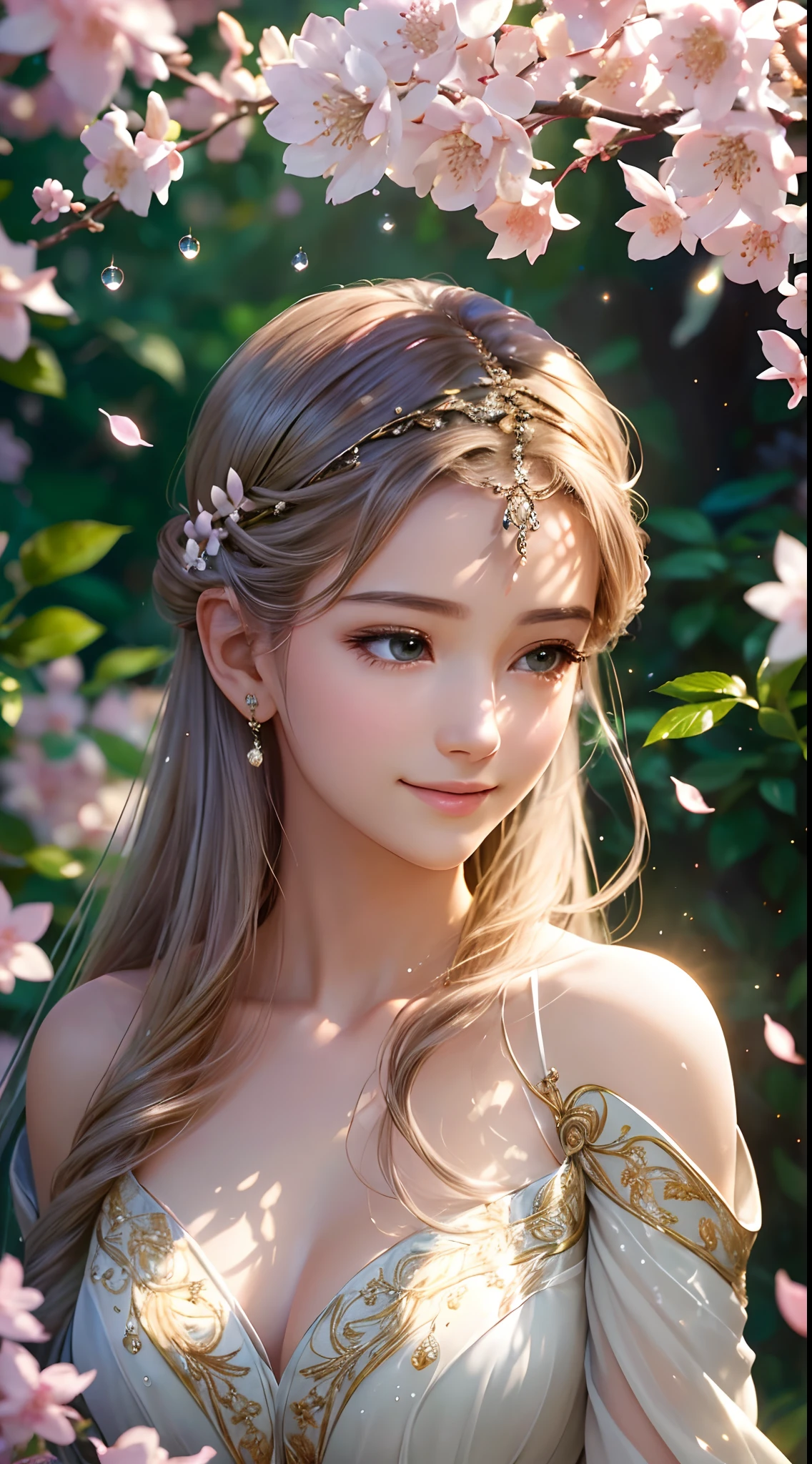 (Best quality,4K,A high resolution,Ultra-detailed,Realistic:1.37),Vivid colors,Sunlight,llight rays,bergamot,white blossoms,Beautiful girl,Exquisite features,Flowing hair,Serene expression,Garden setting,Elaborate dress,Soft sunlight,Gentle breeze,Cheerful ambiance,Backlit scene,a hint of smile,ethereal glowing,Fresh in the morning,Long shadows,harmony of nature,subtle reflections,Natural beauty,Twinkling dewdrops,Clear detail,serenity and calm,Sublime ingredients,Arrive at the branch,whispering leaves,Aromatherapy petals,with light glowing,Sparkling highlights,Subtle shadows,Soft focus,Sublime beauty,Whisper natural,Fantastical Atmosphere,Illuminated background.