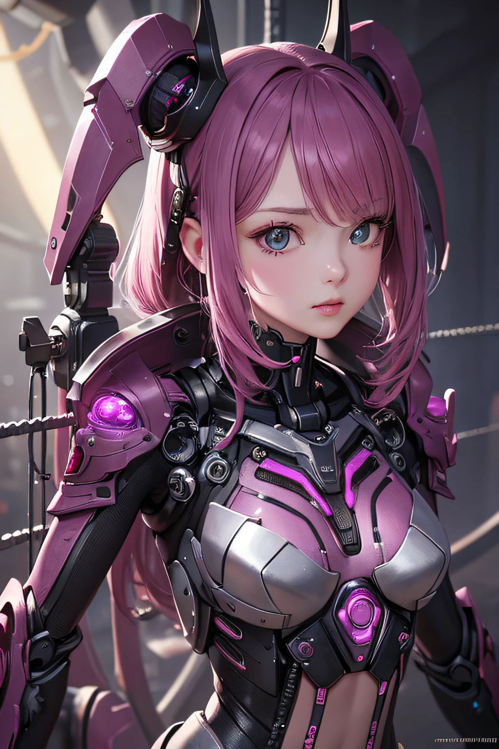 Cute Mechanical Cyberpan Croze Blackpink Girl、realistic detail、globalillumination、Shadow、octan render、8k、ultra-sharp、metals、Intricate ornaments、Bold cyberpunk colors、ultra-detailliert、highly intricate detail、Realistic light、CGsociety Trends、radiant eyes、Facing the camera、neon details、Mechanical limbs、blood vessels connected to tubes、Mechanical vertebrae attached to the back、mechanical cervial attaching to neck、 wires and cables connecting to head　machanical limbs　　bustshot　8k