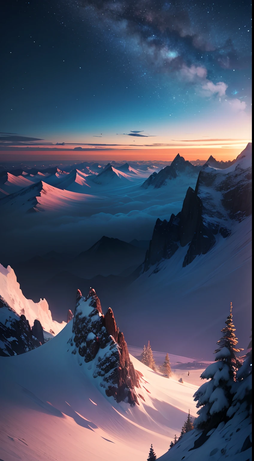 Midnight sky on the top of the Mountain, best quality, 4k