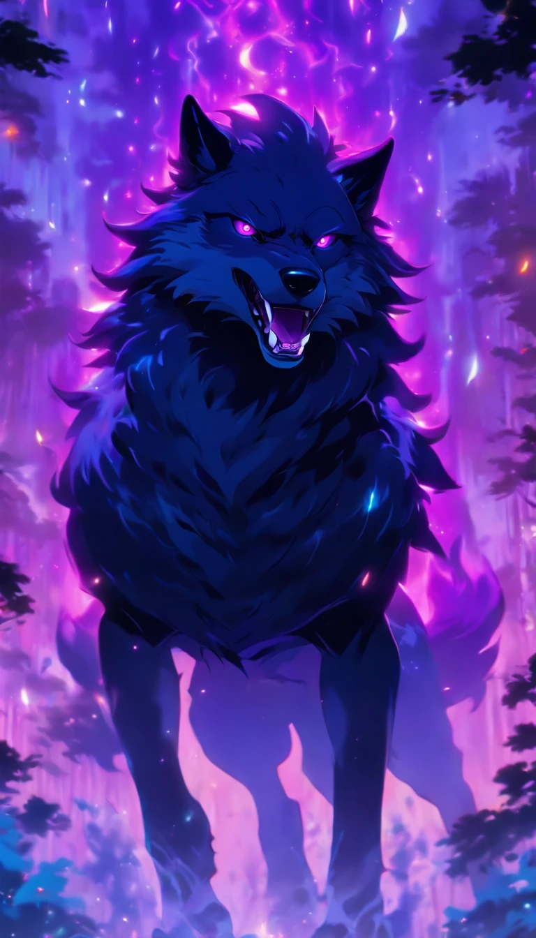 Pokémon based on a dark/psychic Maine Coon cat,(dark/psychic type cat pokemon),Maine Coon cat,male, second evolutionary stage, quadrupedal, dark appearance, Solo,purple eyes,forest background,night, bright eyes, cute appearance,face with a slutty smile, blushing and an intimidating appearance.(maximum detail , Backlit, 4K)
