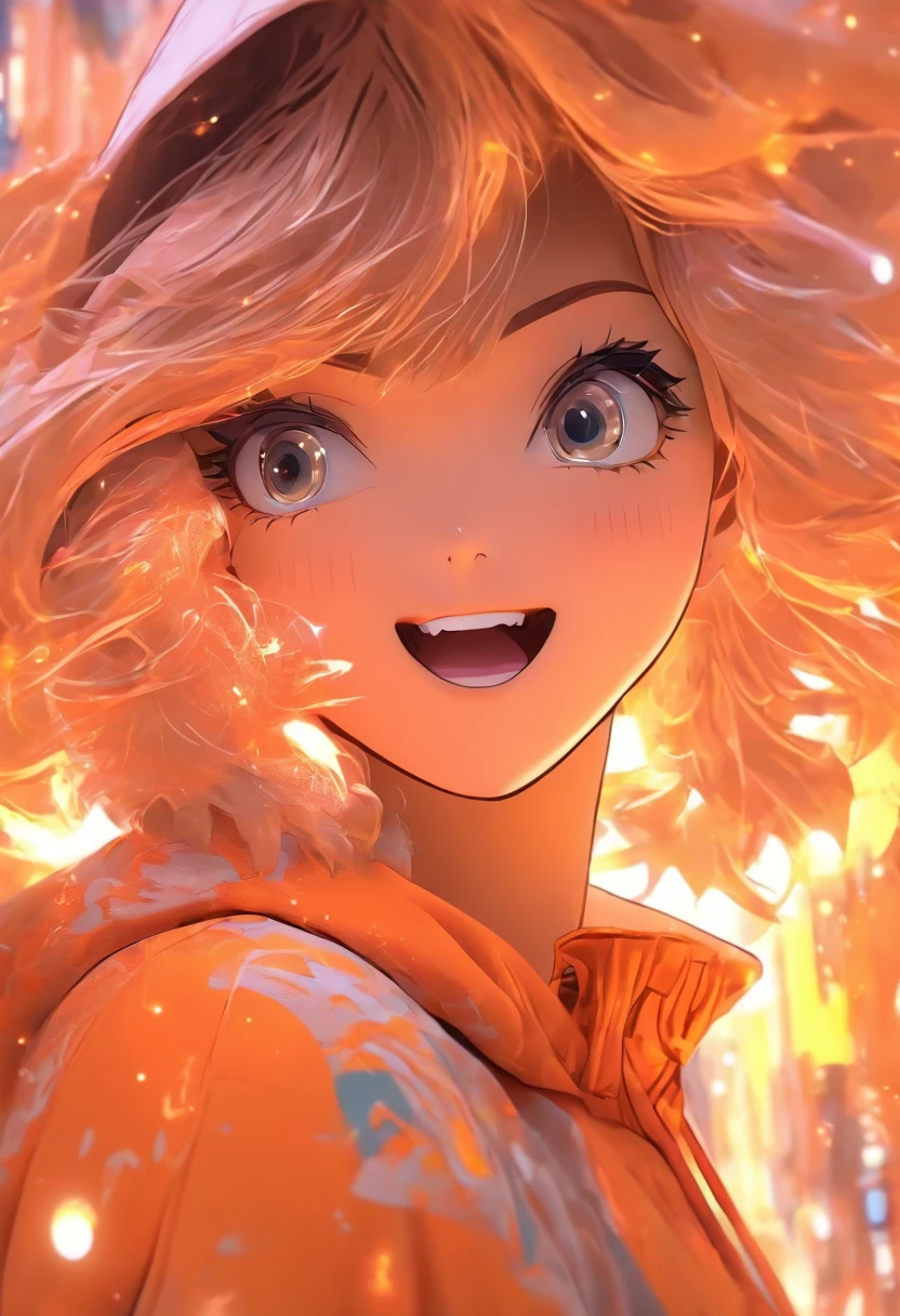 Top quality, Masterpiece, high resolution, 8K, Hoodie and anime style girl, One girl, detailed line art, Bright white and bright amber style, Digital enhancement, Close up, Anime core, Flowing fabric,torogao