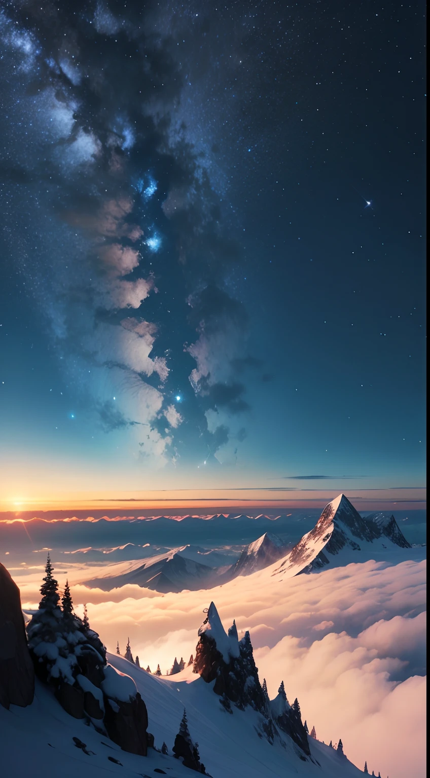 Midnight sky on the top of the Mountain