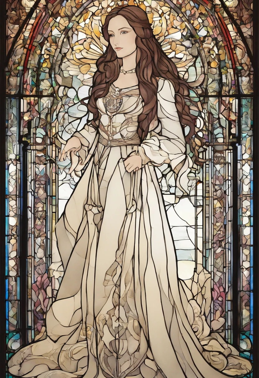 Una joven con un vestido blanco hecho jirones, her long hair darkening part of her melancholy face. Sus ojos parecen oscuros, and a mysterious smile crosses his pale face from time to time.. She stands in the corner of a dark room..., como si esperara con profunda tristeza. Yet, The most chilling thing is the long shadow it casts on the wall......, Looking bigger and more ominous than her own