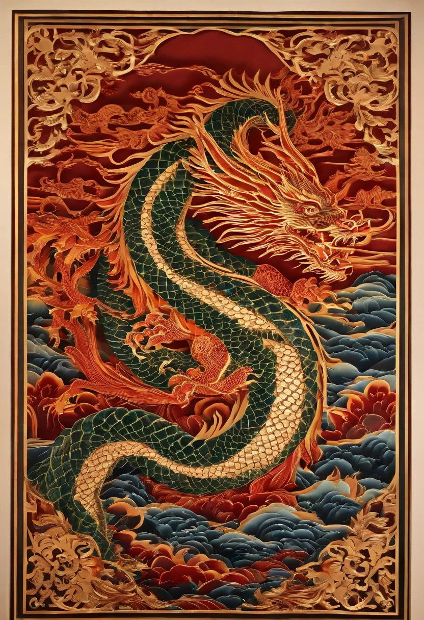 Best Quality, Top image quality, Top resolution, Intricate details, Craftsmanship, (Papercut:1.3), The work of a magician with fire magic, Ring of Fire, Dragon engulfed in flames,Flames sticking out of the dragon's mouth, Paper burning, fire, Real Fire、A truly fiery dragon、Dragon's Beard、Chinese Dragon