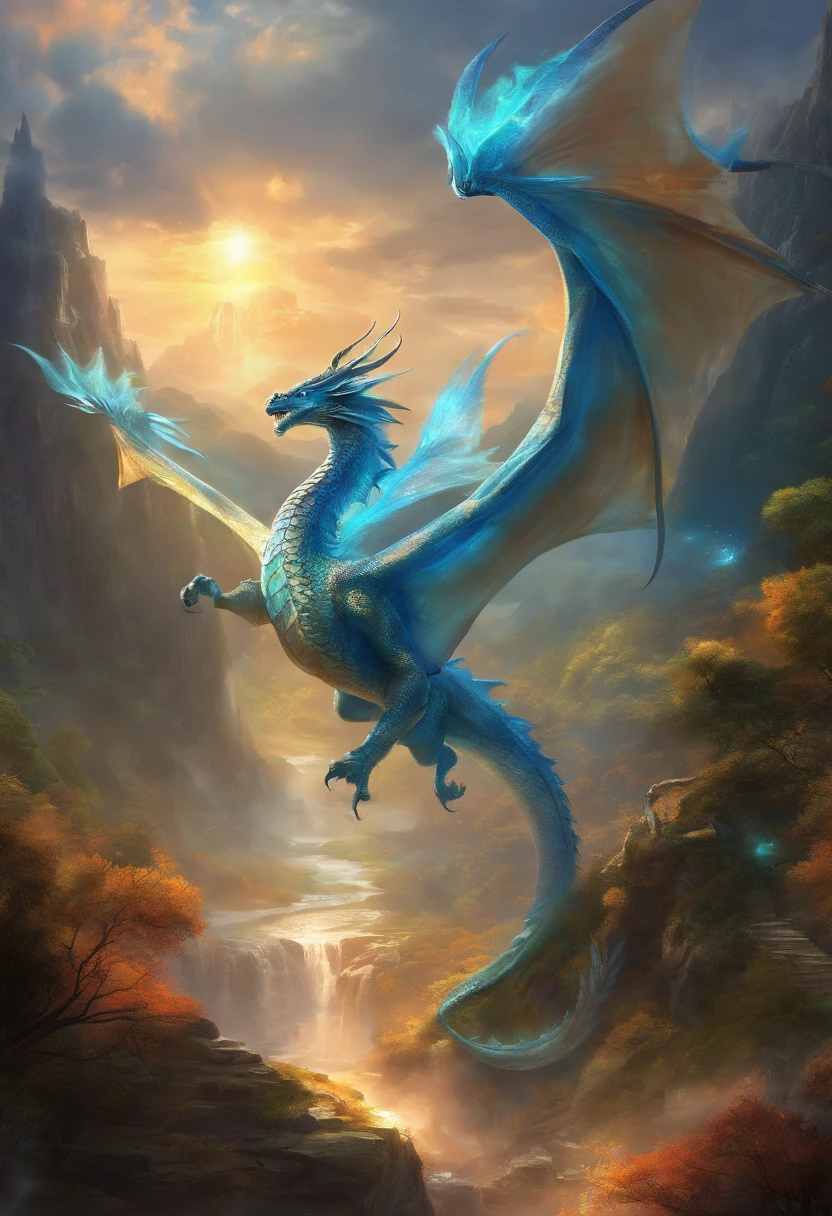 A blue, majestic, 90,000-kilometer long Azure Dragon soaring in a place with a fierce gaze, standing tall and exuding immense power. [(best quality,4k,8k,highres,masterpiece:1.2),ultra-detailed,(realistic,photorealistic,photo-realistic:1.37),HDR,UHD,studio lighting,ultra-fine painting,sharp focus,physically-based rendering,extreme detail description,professional,vivid colors,bokeh], [illustration,concept artists], [detailed scales,dynamic motion,wind-swept scales], [vibrant blues and aquas,colorful gradient], [striking highlights and shadows to accentuate its form].