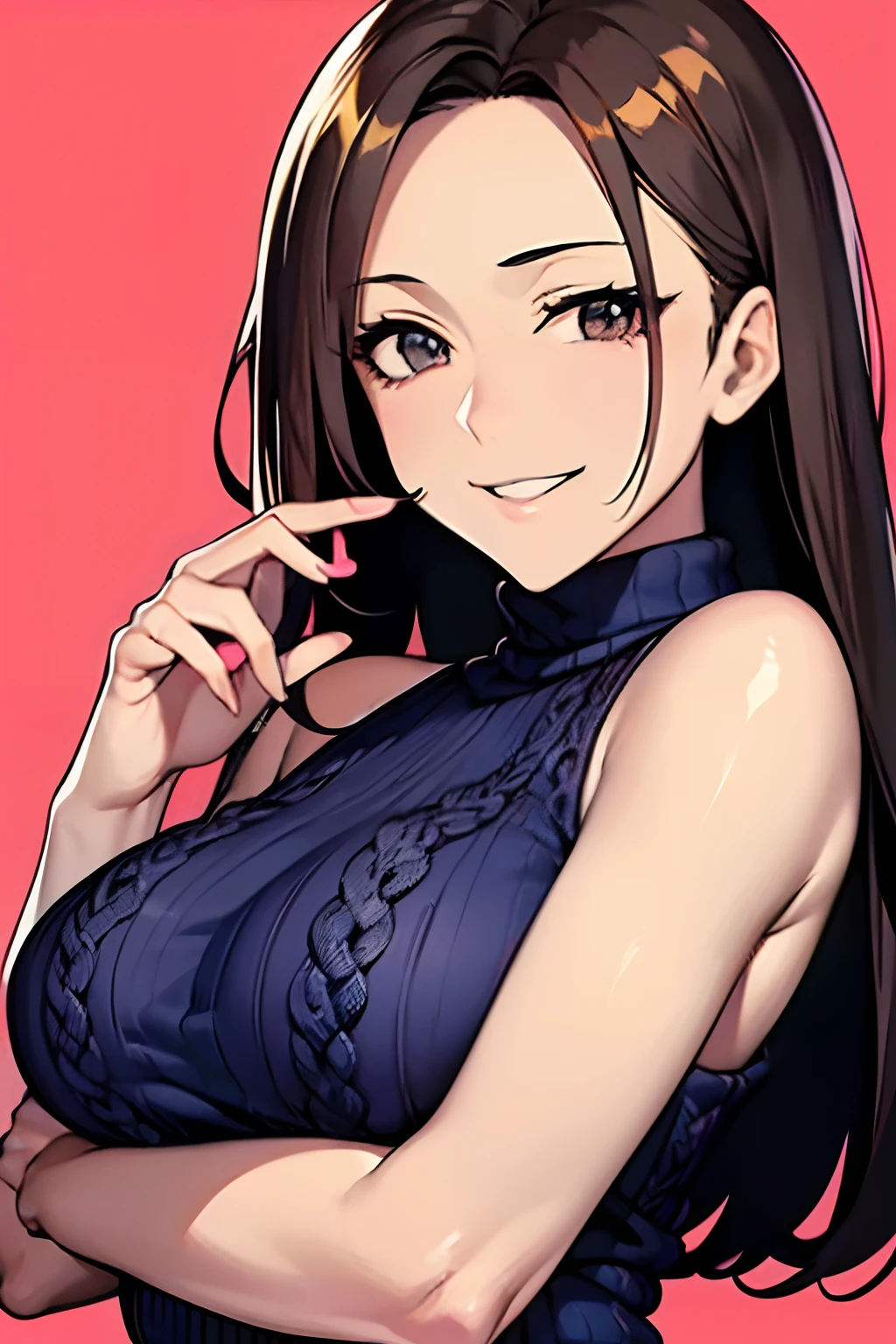 (masutepiece, Highest Quality), Beautiful and aesthetic, 1womanl, Idol, Elegant, (25 years old), Portrait, lightsmile, (Sleeveless knitwear), Entire upper body, Simple background,