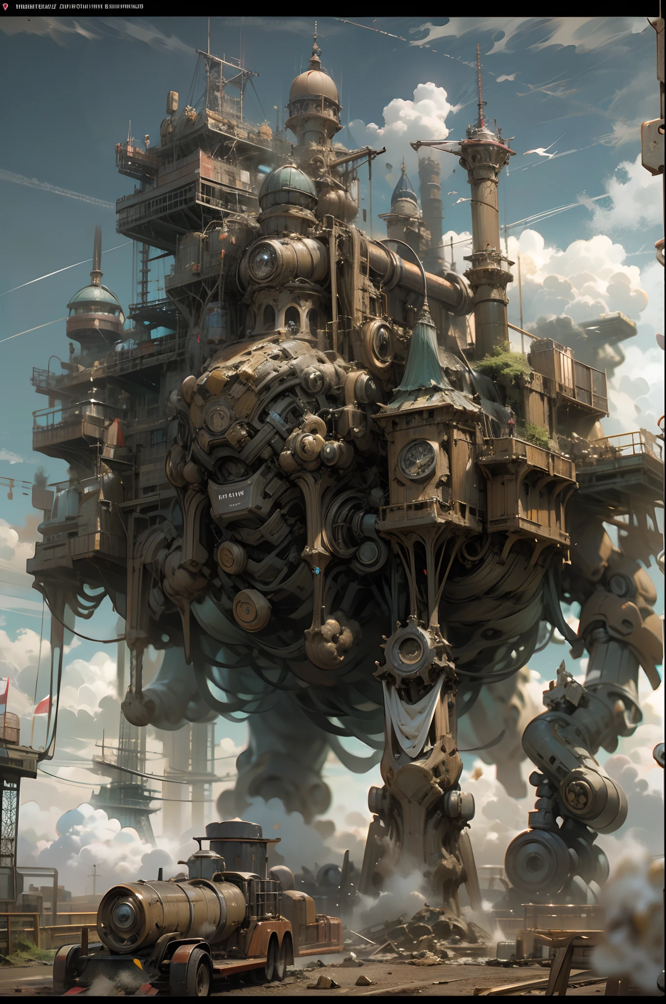 (((best quality))),(((ultra detailed))),(((masterpiece))), illustration, A steam punk city full of copper-green buildings, with steam vehicles and airships shuttling on the streets, and steam robots and ships carrying smoke filling the sky. Full shot photo of the most beautiful artwork in the world featuring steam punk city with airship, steam vehicles, smoke-filled sky, intricate details, high resolution, trending on social media, Instagram-worthy, futuristic, industrial, mechanical, vintage, retro-futuristic, cyberpunk, trending on ArtStation, trending on CGSociety, sci-fi, adventure, mystery, excitement, trending on DeviantArt.