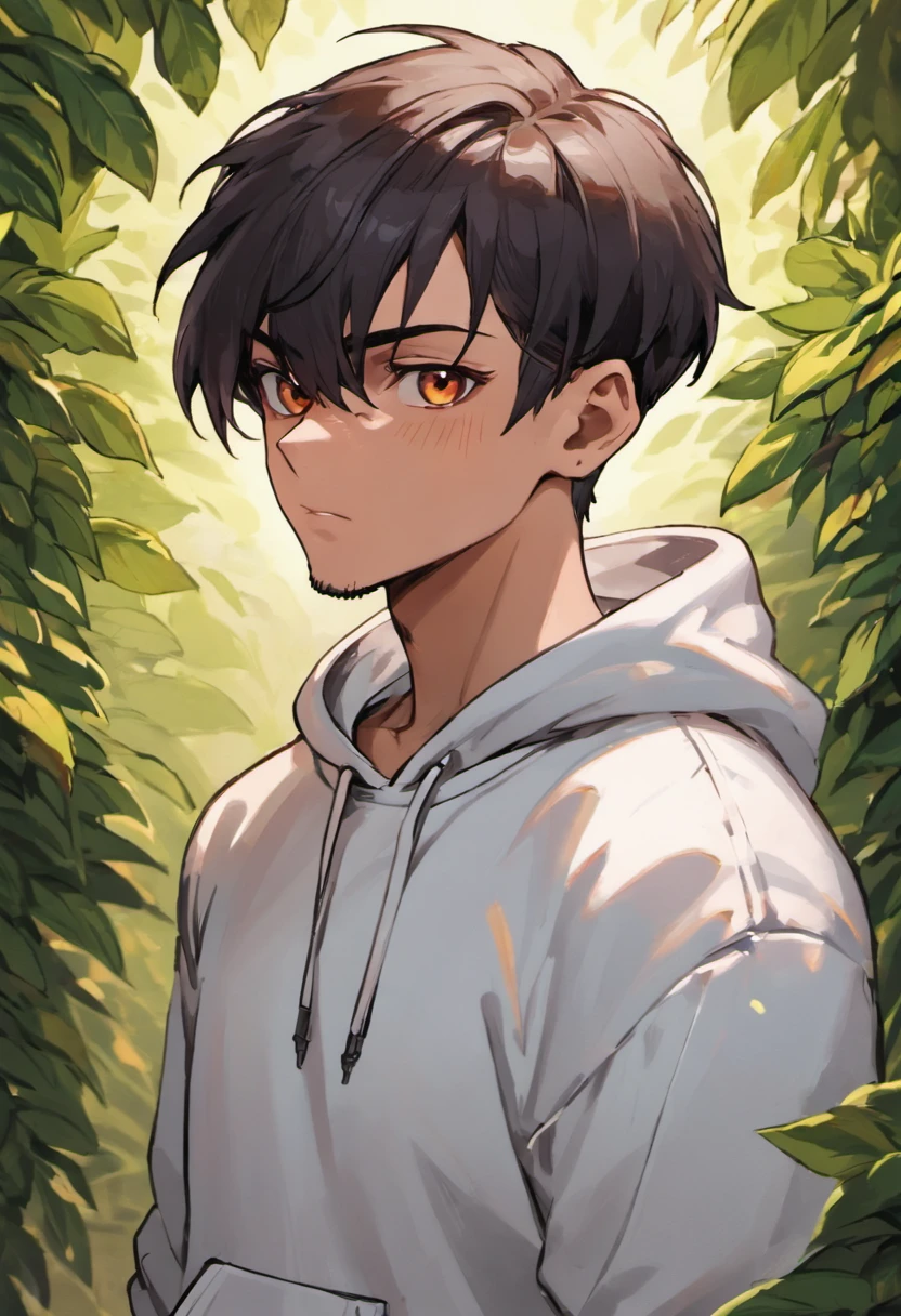 arafed man in a white sweatshirt standing in front of a bush, a picture inspired by Amir Zand, cg society contest winner, realism, riyahd cassiem, outlive streetwear collection, mid shot portrait, profile shot, photo portrait, high quality portrait, mohamed chahin, taken in the early 2020s, headshot profile picture,