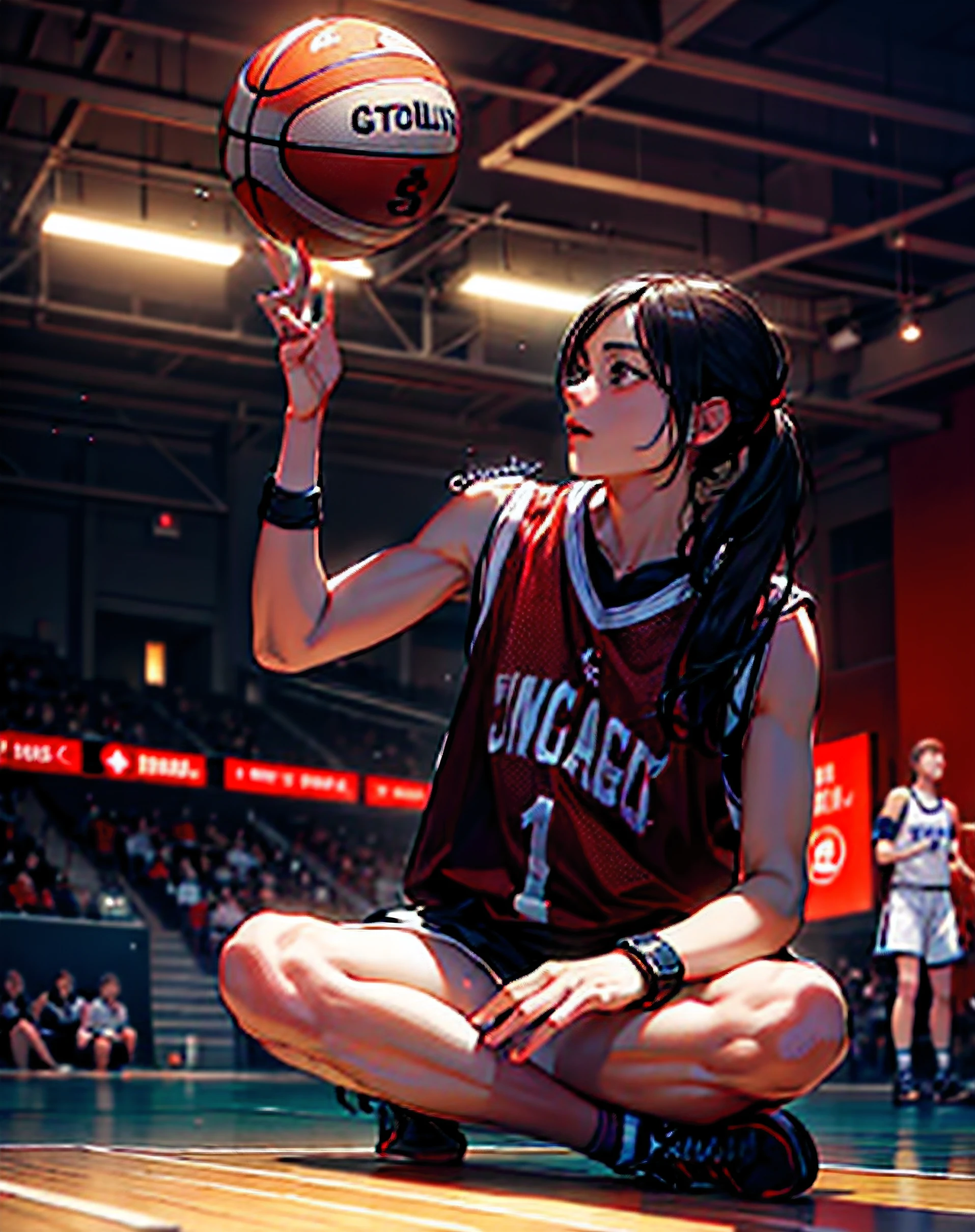sitzen, boden, halten, Basketballball, Basketballtrikot tragen, Echte engine, Cindy Avelino, NBA-Trikot tragen, sportlich, Tzuyu von Twice, Tragen eines Volleyballtrikots, Unreal engine 5, Ruan Jia Beautiful!, Basketball, Ulzzang, fanart, bae suzy, Sun Yunjoo, Basketball spielen, in einer Aktionspose