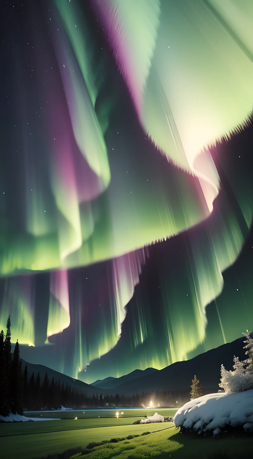 Aurora, green land, best quality, 4k