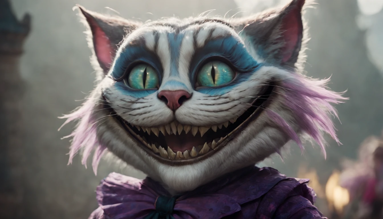 Cheshire Cat in Venetian carnival style, epic fantasy illustration —ar 2:1