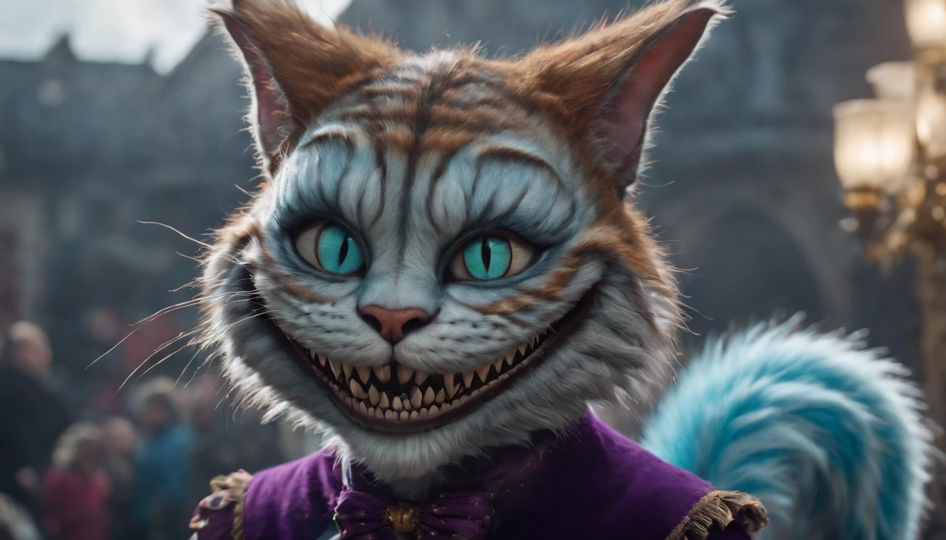 Cheshire Cat in Venetian carnival style, epic fantasy illustration —ar 2:1