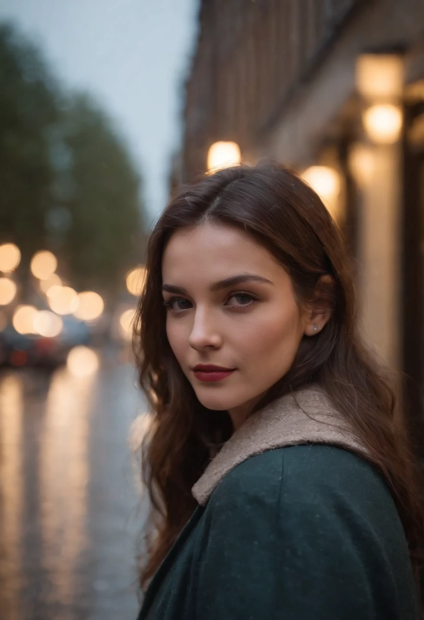 Girl on a rainy night,Front lens,street background (a closeup of a:1.6),beste-Qualit,f / 1 HD-фотография T боке,Depth of field Macro The atmosphere is sad