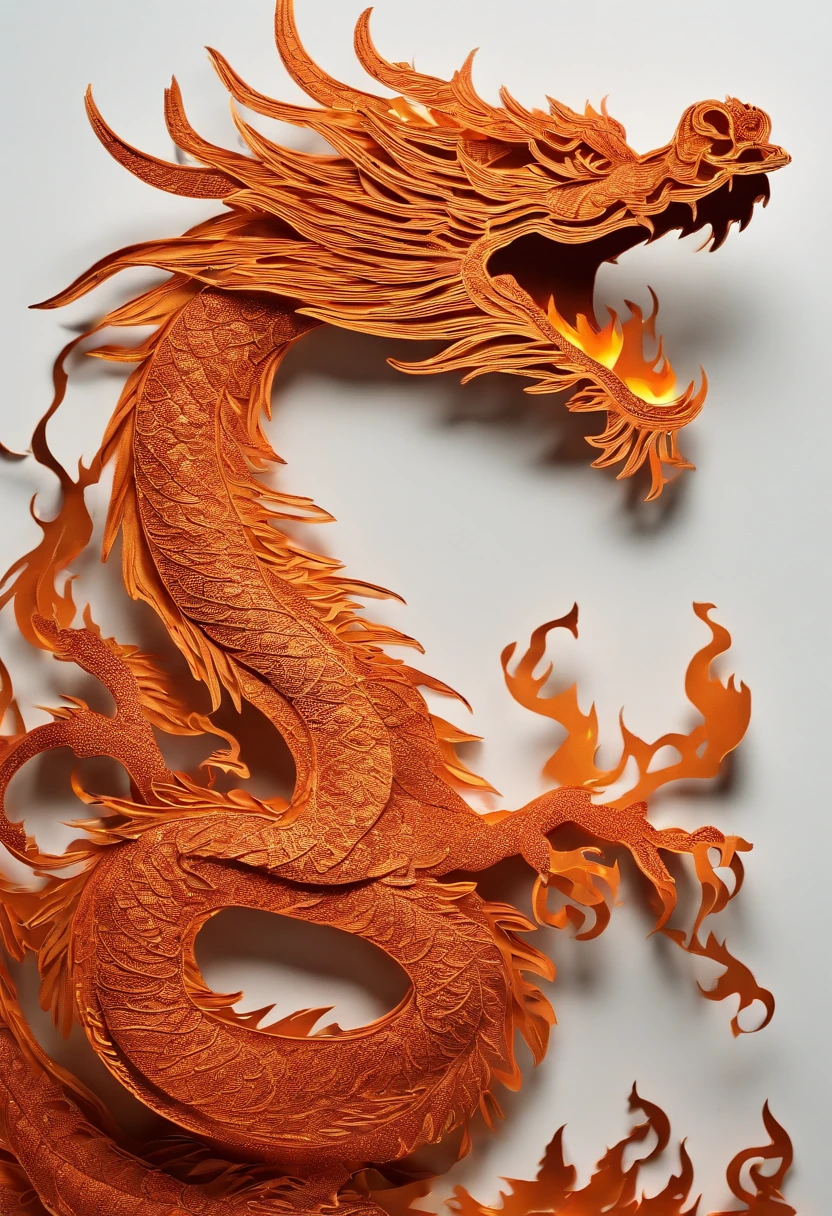 Best Quality, Top image quality, Top resolution, Intricate details, Craftsmanship, (Papercut:1.5), Fire magic, Ring of Fire, Dragon engulfed in flames,Flames sticking out of the dragon's mouth, Paper burning, fire, Real Fire、A truly fiery dragon、Dragon's Beard、Chinese Dragon、(Paper cutouts are on fire:1.5),the fire