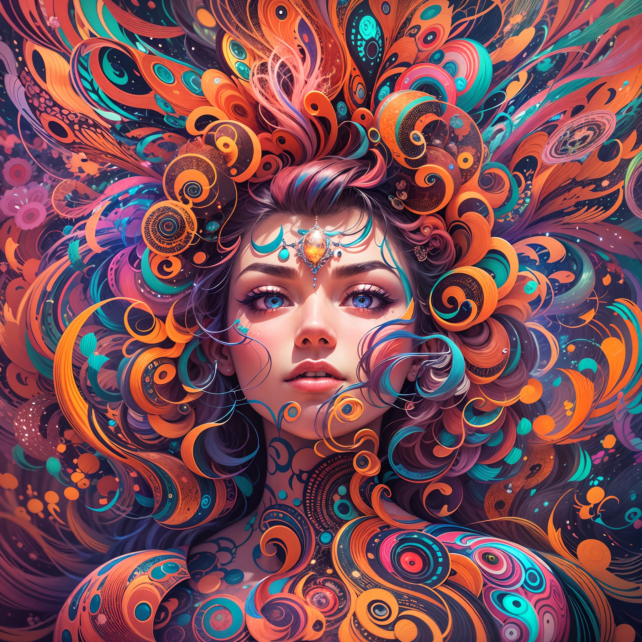 ((woman)),(Best quality,4K,8K,A high resolution,Masterpiece:1.2),Ultra-detailed, [Vibrant colors], [psychedelic patterns], [Sparkling textures], [Abstract shapes], [Unique design], [A mesmerizing glow], [Creative composition], [Playful elements], [Dreamlike atmosphere], [Artistic expression], [fantasy surrealism], [energetic movement], [futurism aesthetic], [Magical charm], [Bold and energetic], [Psychedelic vibes], [Neon lights], [Eclectic combinations], [Ethereal beauty], [An otherworldly experience], [Whimsical touch], [Sensory overload], [mind-bending illusions], [electric energy], [Hypnotic vision], [Mysterious nature], [Imaginative footwear], [eye - catching detail], [dynamic contrast], [Psychedelic color palette], [delicate craftsmanship], [Attractive visuals], [Fascinating perspective], [Unconventional design], [Mindset expansion], [An unforgettable shock].