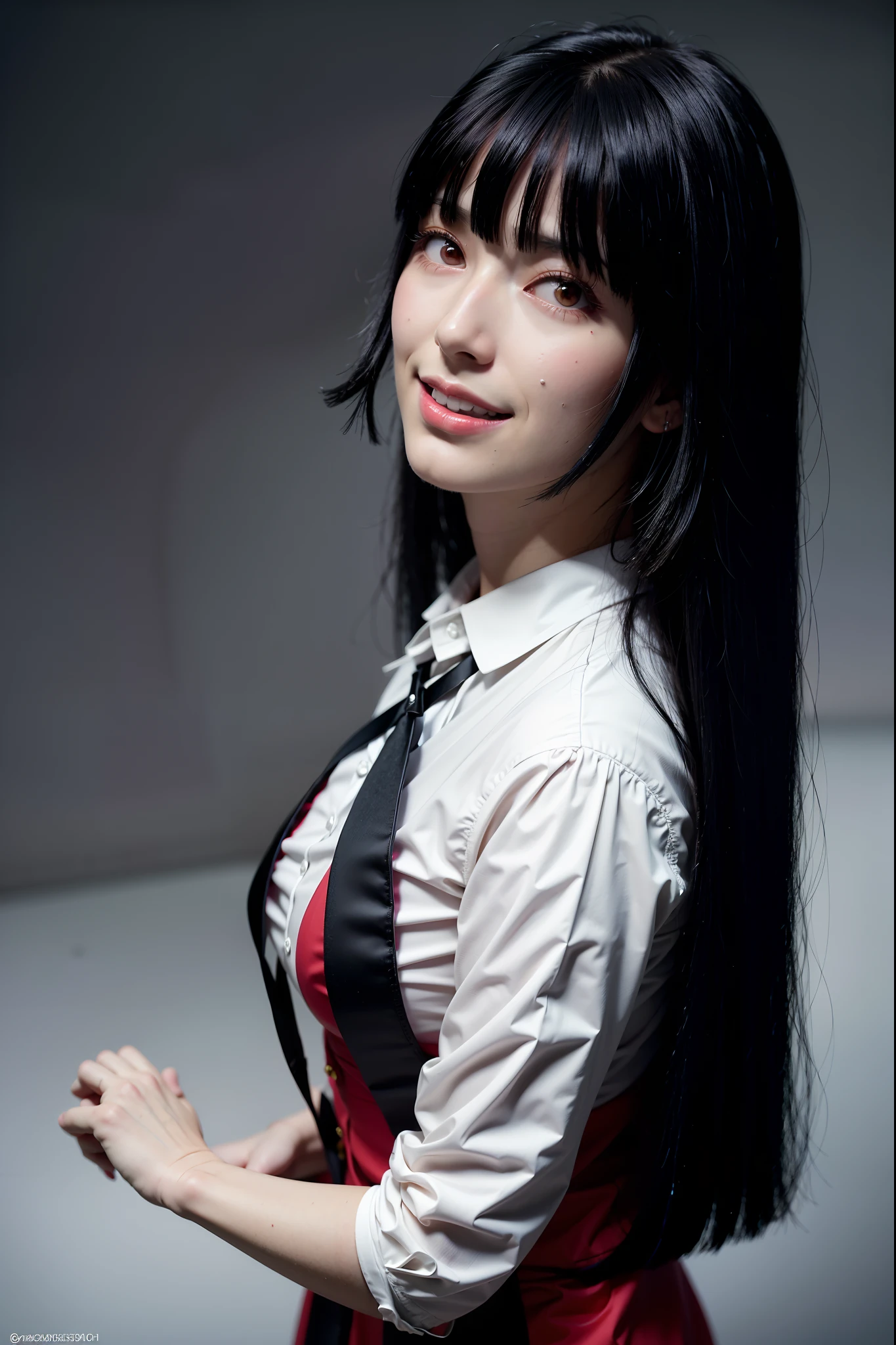 original photo:1.2),(realistic:1.4),beautiful detailed girl,very detailed eyes and face,beautiful detail eyes,ridiculous,incredibly ridiculous,super detailed,high resolution,very detailed,best quality,masterpiece,illustration,very detailed,CG,unified,8k wallpaper,amazing,fine detail,masterpiece,best quality, perfectlighting,1 girl, (((kakegurui yumeko))),long hair, blunt bangs, red eyes, school uniform, red jacket, pantyhose, white shirt, black ribbon, pleated skirt, walking pose, (((pyscho smile))) ((erotic face))