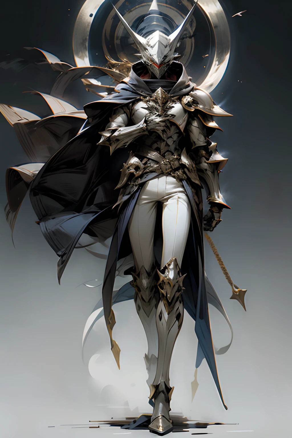 Moonlight, silver masked man, full body armor, indigo cloak