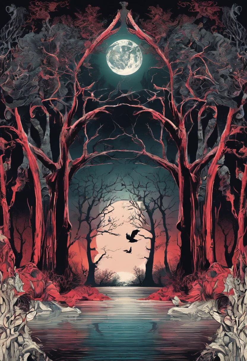 (best quality,4k,highres:1.2),ultra-detailed,(dark,fantasy) portrait,detailed facial features,sinister expression,glowing red eyes,dark and twisted environment,misty atmosphere,ominous moonlight,haunting shadows,foreboding trees,swampy water,thick fog,dirty and decaying vegetation,rippling water reflections,mysterious mist,haunting moonlit scene,creepy ambiance,eerie silence,dramatic lighting,ominous colors,menacing presence,dreadful aura,spooky atmosphere,uncanny details,sinister magic,cryptic symbols,mystical elements,magical artifacts,hauntingly beautiful,dangerous encounter,dark fantasy tale,demonic powers.