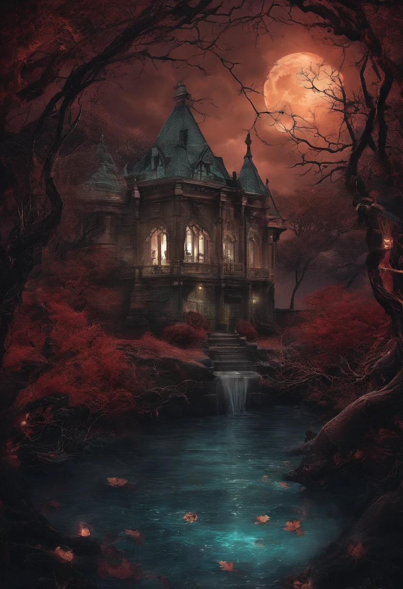 (best quality,4k,highres:1.2),ultra-detailed,(dark,fantasy) portrait,detailed facial features,sinister expression,glowing red eyes,dark and twisted environment,misty atmosphere,ominous moonlight,haunting shadows,foreboding trees,swampy water,thick fog,dirty and decaying vegetation,rippling water reflections,mysterious mist,haunting moonlit scene,creepy ambiance,eerie silence,dramatic lighting,ominous colors,menacing presence,dreadful aura,spooky atmosphere,uncanny details,sinister magic,cryptic symbols,mystical elements,magical artifacts,hauntingly beautiful,dangerous encounter,dark fantasy tale,demonic powers.