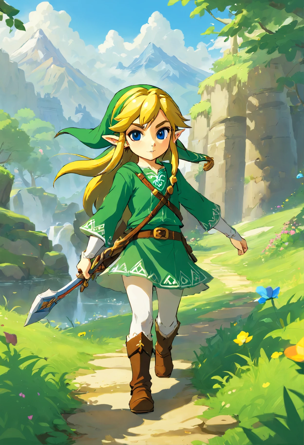 corps entier, Personne pour le jeu Zelda, Le Unga Zelda, Un, Personnage de Zelda FF, Dans le style de Ian McQue, Temmie Chang, Stylish costume design, RoUnceous representations of wilderness, jean-baptiste Monge, Scientific Academy