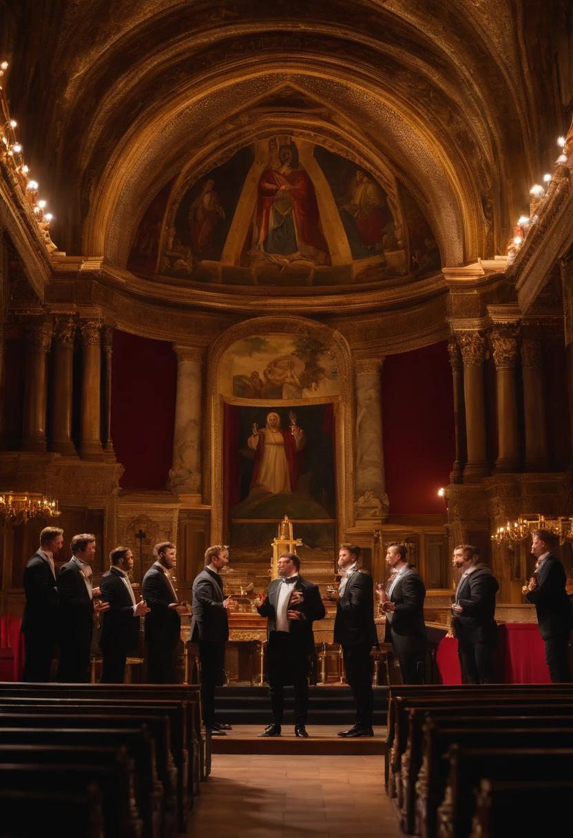 Ecclesiastical stage, A cappella men's group of 12, Handsome Guy, Praise to God, high resolucion, Photo 8k,