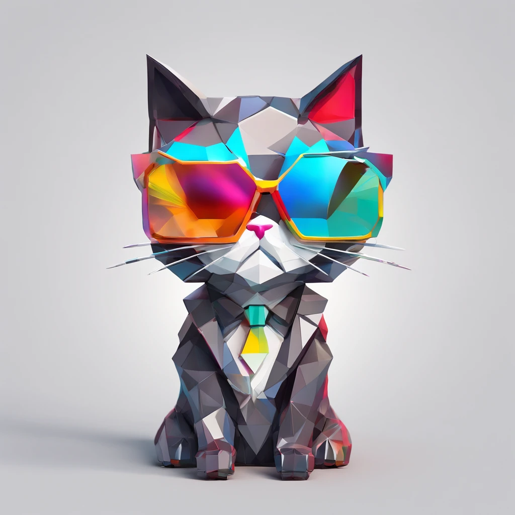 Alinhamento perfeito, Cute little gothic cat in jacket,Vaso de Cristal,Rosa flor, wearing sunglasses, alegria, Standing position, beleza abstrata, Centrado, looking at the camera, Facing the camera, Approaching perfection, Dynamic, altamente detalhado, liso, foco nítido, 8k, alta resolução, arte de Carne Griffiths e Wadim Kashin, fundo branco、brightly colored sunglasses