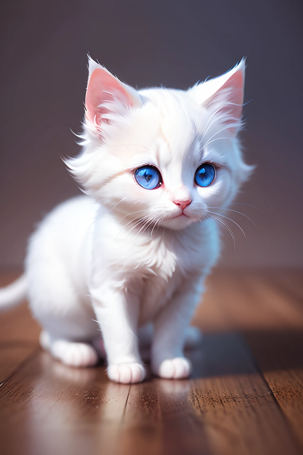 A cute little white kitten on a small blue circular rug, playing with rainbow coloured balls, 
high definition, insanely detailed, intricate, elegant, 4k ultra detailed, cinematic sensual, Masterpiece, colors, hyperrealistic, 
Vivid colors, Intricate, High Detail, photorealistic, symmetry, volumetric lighting, beautiful, rich deep colors, masterpiece