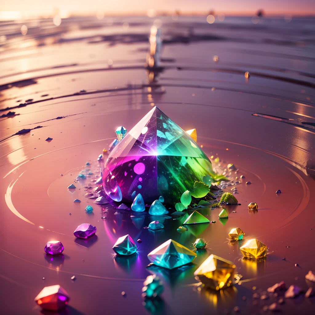 Broken diamonds with different color reflections/realistic image/spectrum of different colors/environmental image reflection/ --auto --s2