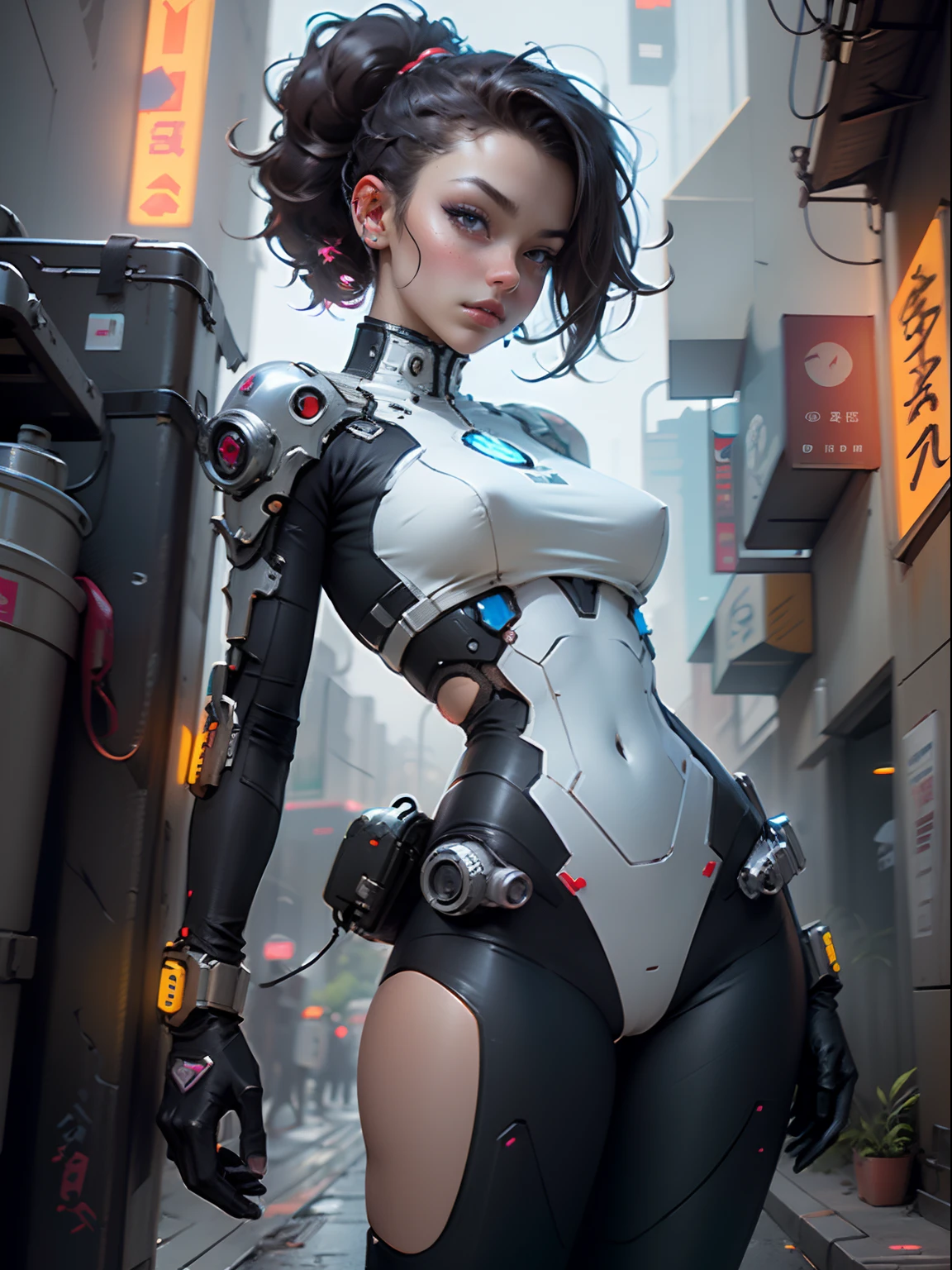 Cyberpunk girl in a futuristic outfit posing for a photo, large breasts, detailed face, Cyborg girl, Cute Cyborg Girl, Cyberpunk anime female, Cyberpunk anime girl mech, Cyberpunk girl, sci-fi female, Wojtek FUS, Beautiful Cyberpunk girl, WLOP. Scifi, cyberpunk 2077, rl model, girl in mecha cyber armor, seductive cyberpunk dark fantasy, Cyberpunk anime girl, dynamic pose.