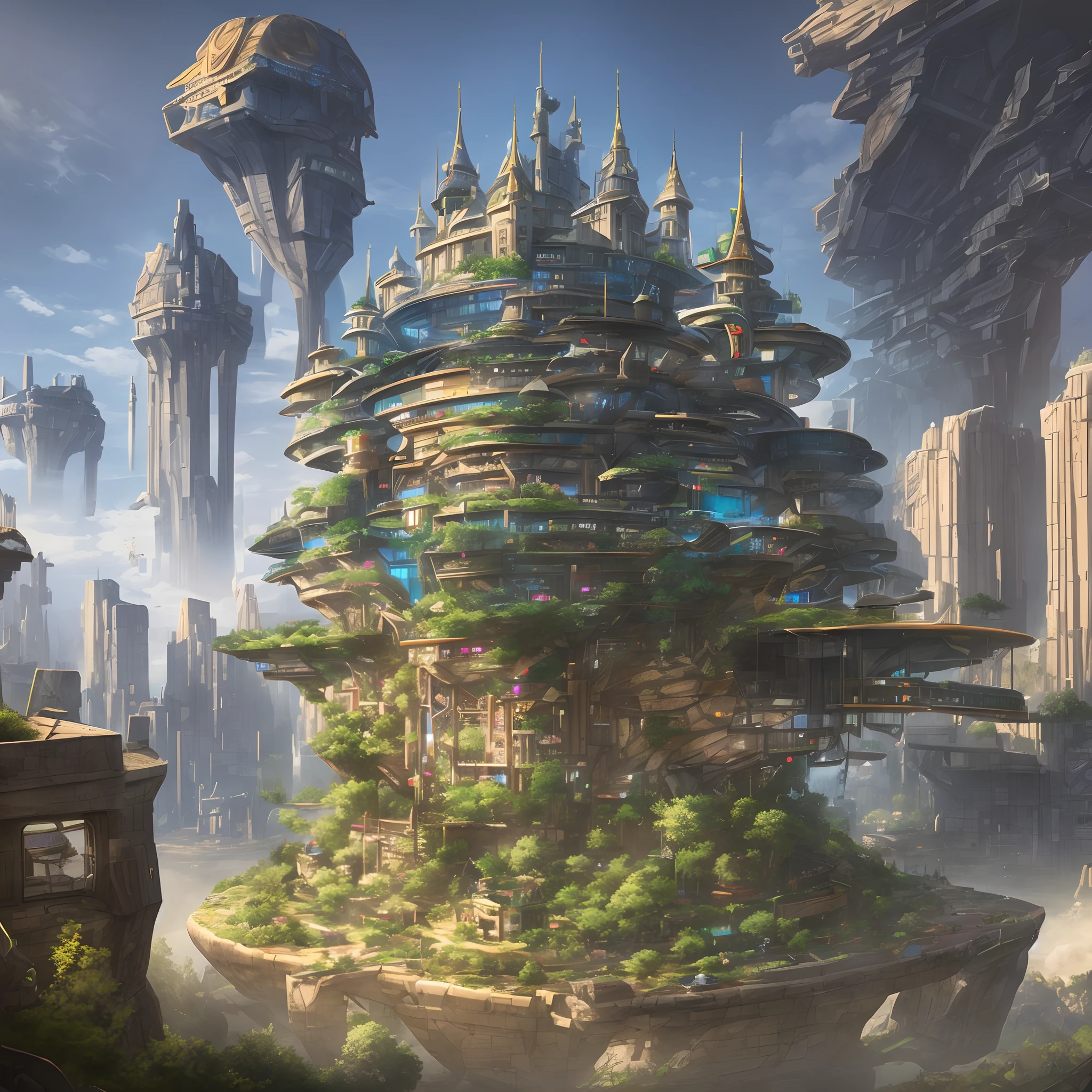 High-tech castle on the back of a giant turtle,Highest image quality,the detail,borgar,cyber punk perssonage,Modern building,high - tech,In the daytime,Plenty of light