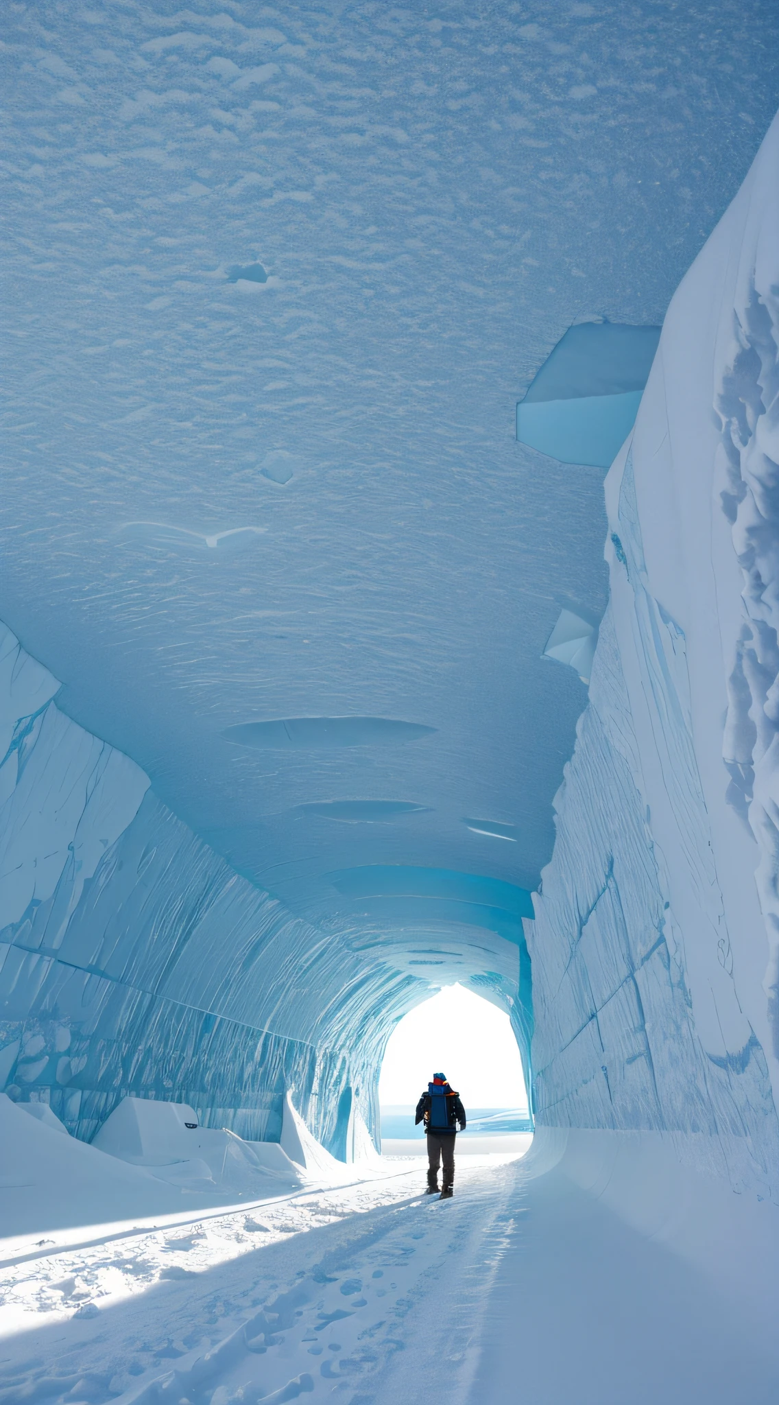 Explorers venturing beyond the Antarctic ice wall.