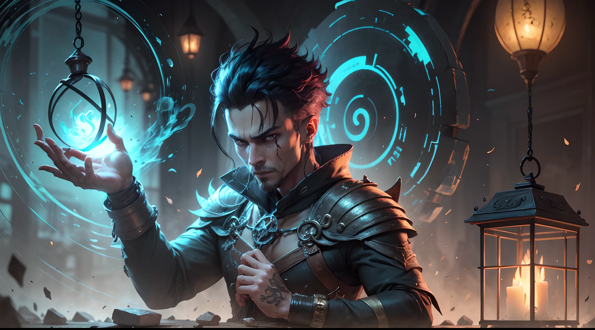 Sadistic and cunning, Thresh is an ambitious and restless spirit from the Shadow Isles. Once the keeper of countless arcane secrets, he fell to powers greater than life and death. Now, Thresh lives by tormenting and corrupting victims in slow, painfully creative ways. His targets suffer far beyond their mortal bodies, for Thresh afflicts their very souls, imprisoning them in his cursed lantern to torture them for all eternity., Surrealism, cinematic lighting, Impressionism, 8k