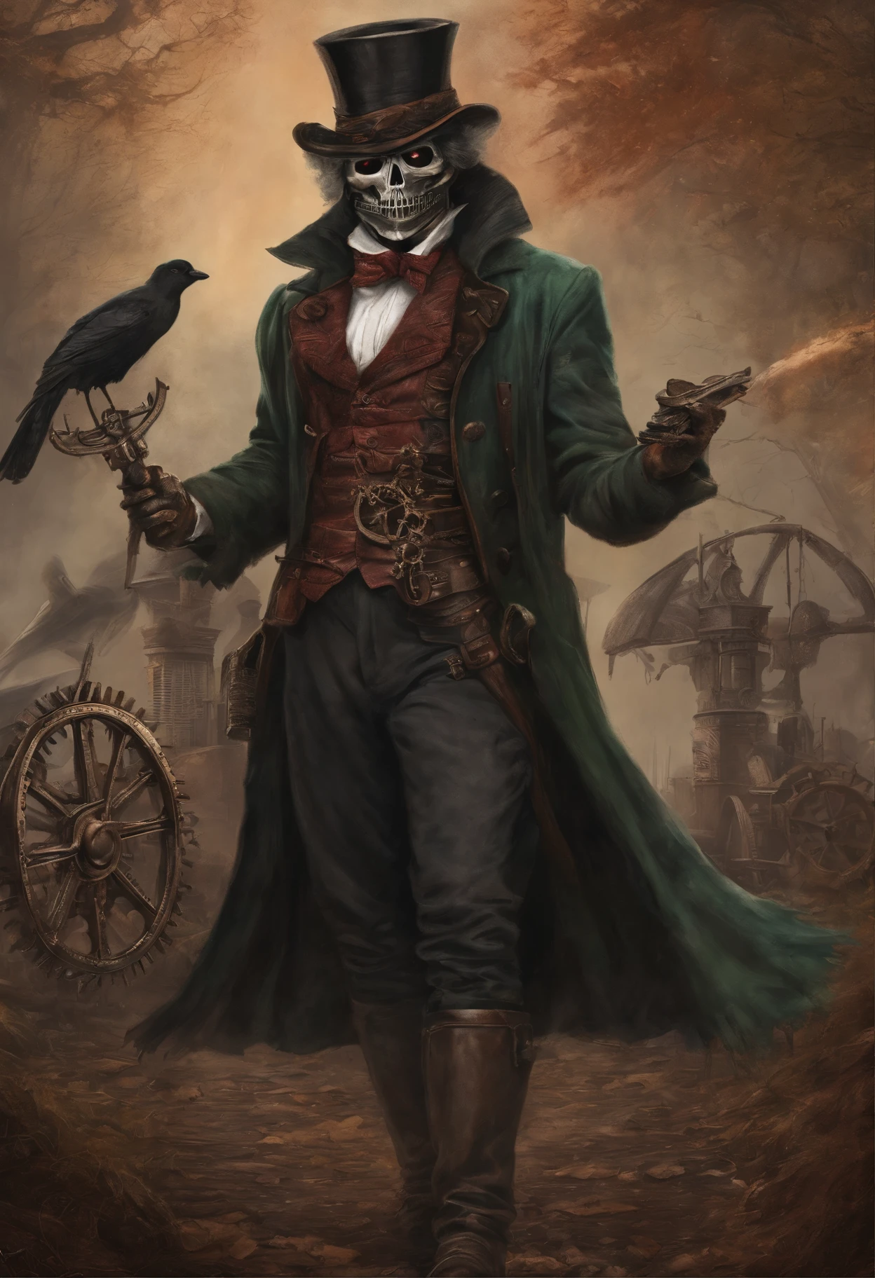 izuku_midoriya as grim_reaper wearing plague_doctor_clothes, holding menacing_scythe, standing cementary, bathed crimson_moonlight, (best quality,4k,8k,highres,masterpiece:1.2), ultra-detailed, (realistic,photorealistic,photo-realistic:1.37), HDR, UHD, studio lighting, ultra-fine painting, sharp focus, physically-based rendering, extreme detail description, professional, vivid colors, bokeh, portraits, horror, crimson undertones, haunting atmosphere