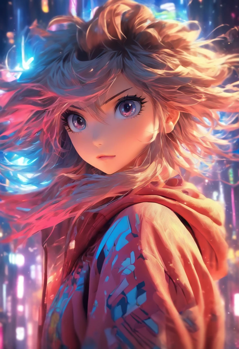 Top quality, Masterpiece, high resolution, 8K, Hoodie and anime style girl, One girl, detailed line art, Digital enhancement, Close up, Anime core, Flowing fabric,rot,torogao,Various expressions,Determined