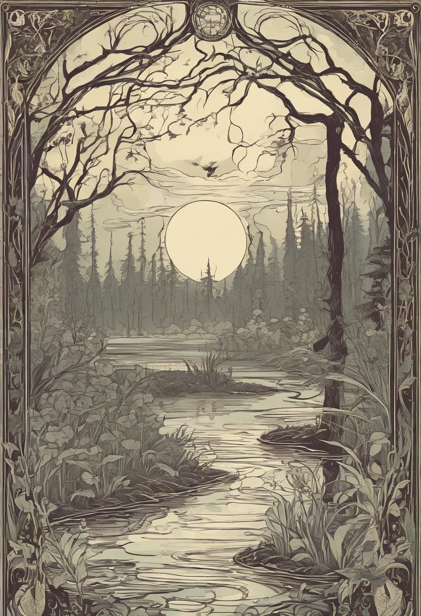 In a horrible fairy-tale swamp under the moonlight, with a traveler