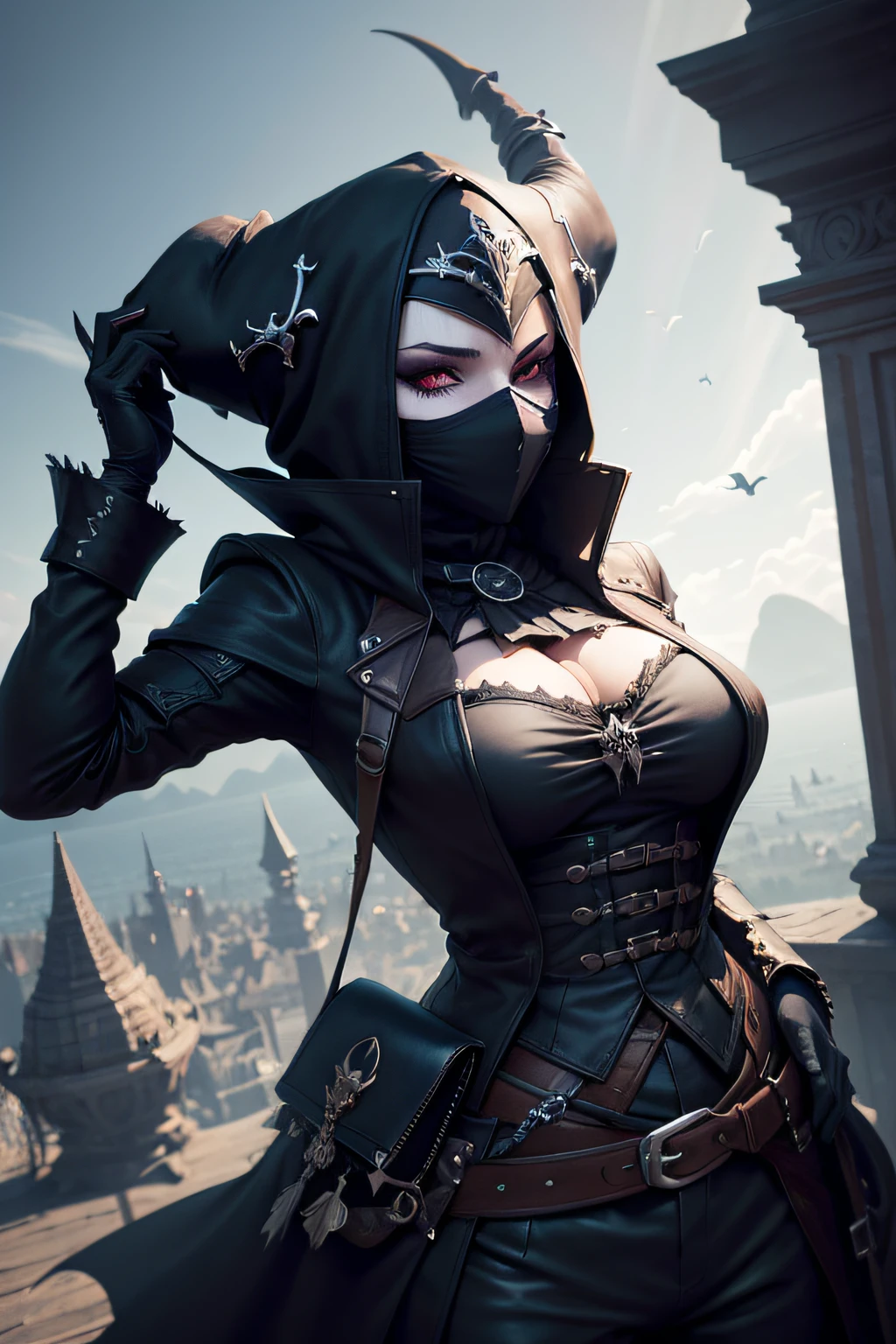 ark art darkweb pirate malefique, Utilisation d'un masque anonyme, Utilisation d'un chapeau capitaine, dans le ciel avec un parachute, darkness,obscur,4K