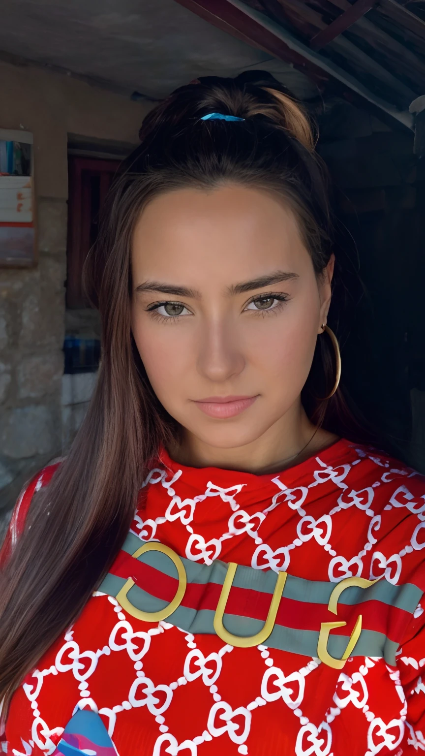 una mujer, La mejor calidad, Ojos color avellana, Long brown mid-part, Imagen de la cabeza del torso, pechos grandes, nikon d850 film stock photograph 4 kodak 400 camera f1.6 lens rich colors hyper realistic lifelike texture natural lighting trending on artstation cinestill 800, (Muelle de los 100 mm), Camino de Madura,