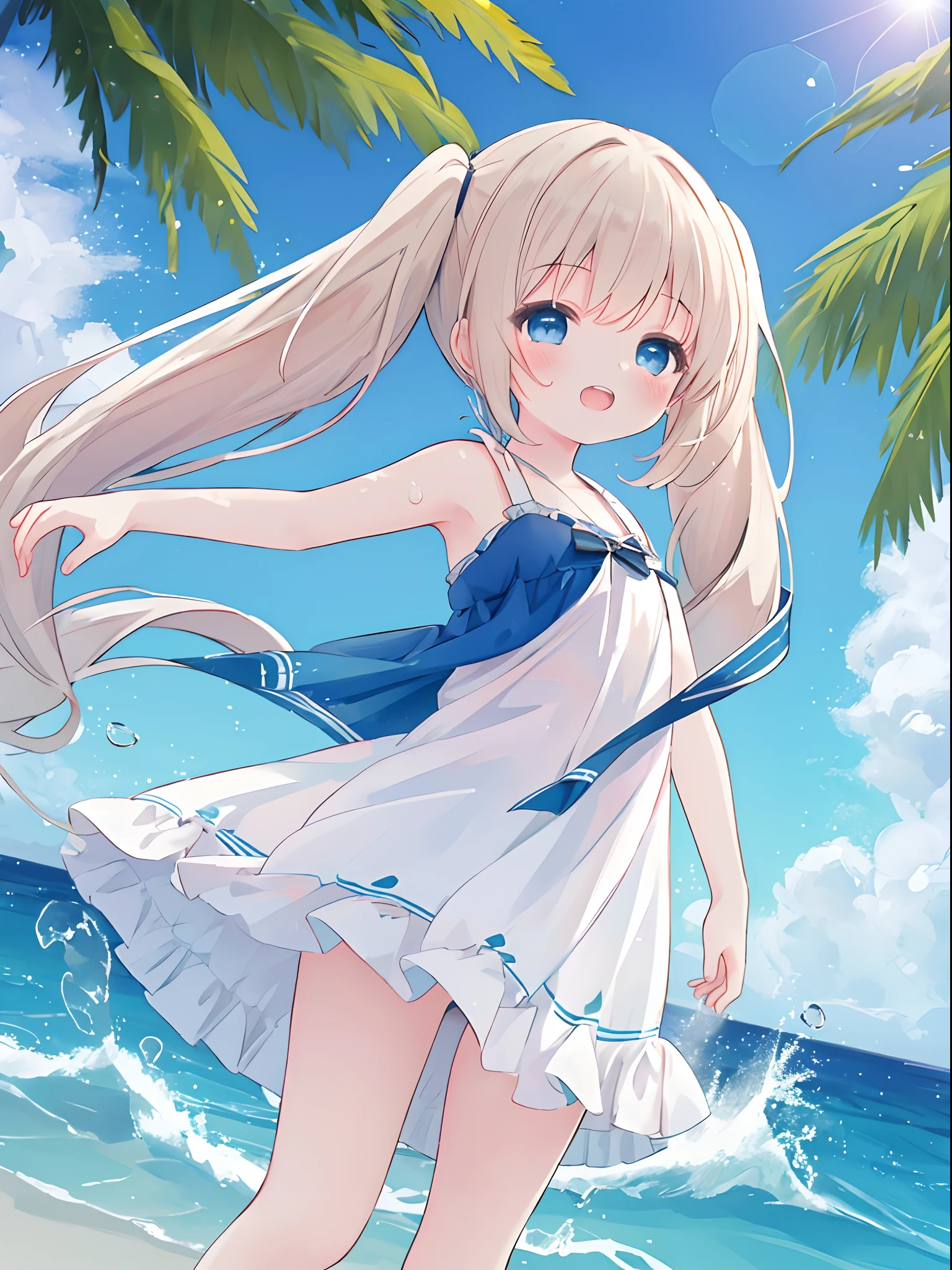Anime girl in a white dress standing on the beach - SeaArt AI