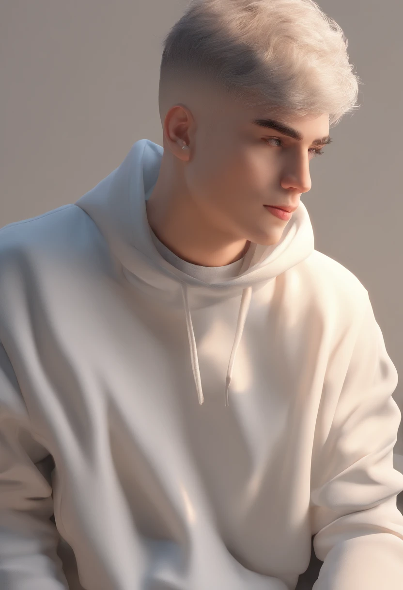 arafed man in a white sweatshirt , mid shot portrait, profile shot, photo portrait, high quality portrait, taken in the early 2020s, headshot profile picture, french short crop haircut, black hair
