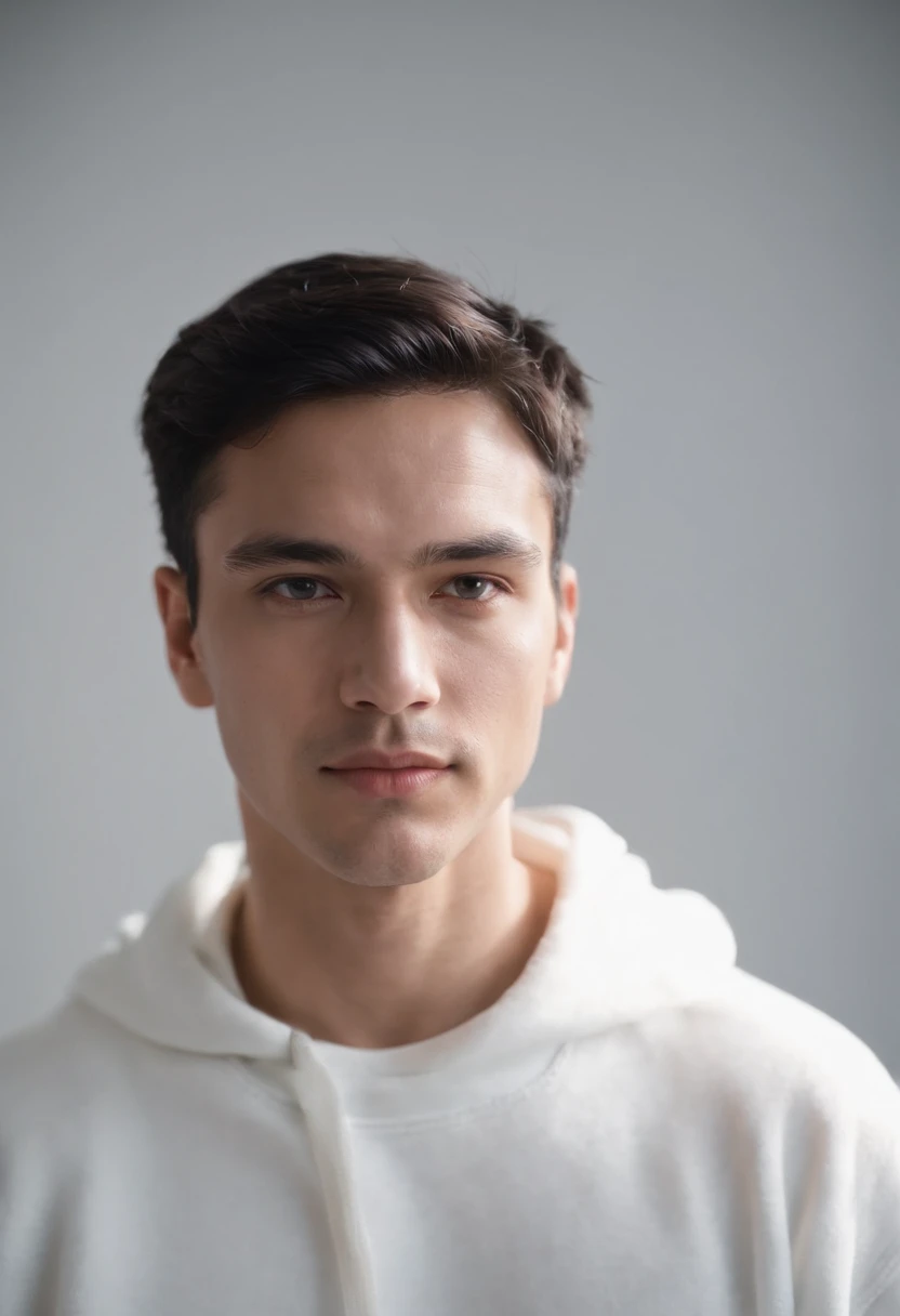 arafed man in a white sweatshirt , mid shot portrait, profile shot, photo portrait, high quality portrait, taken in the early 2020s, headshot profile picture, french crop haircut, black hair