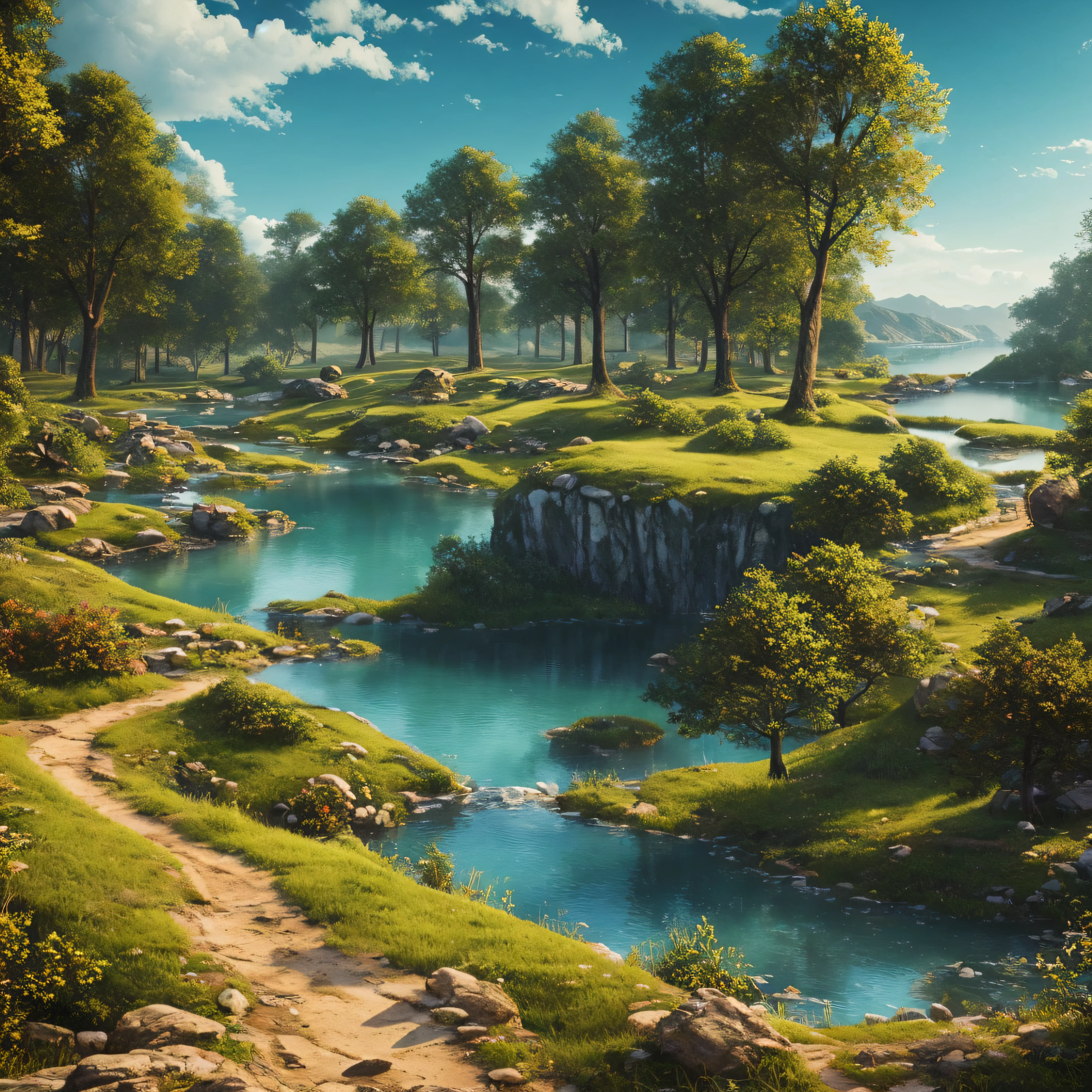 peaceful landscape, cinematic, 8k, detailed, realistic , octane render, ((intricate details)), hdr, ((intricate details, hyperdetailed))