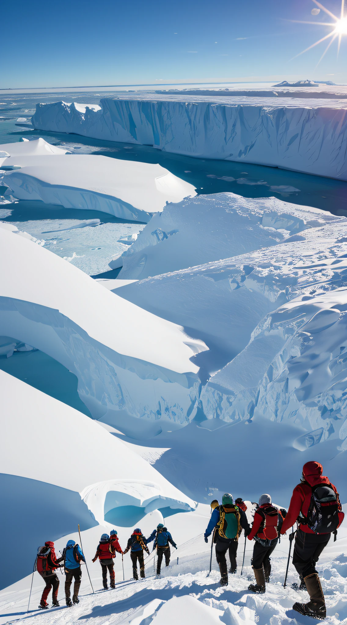 A group of adventurers preparing to cross the Antarctic barrier.