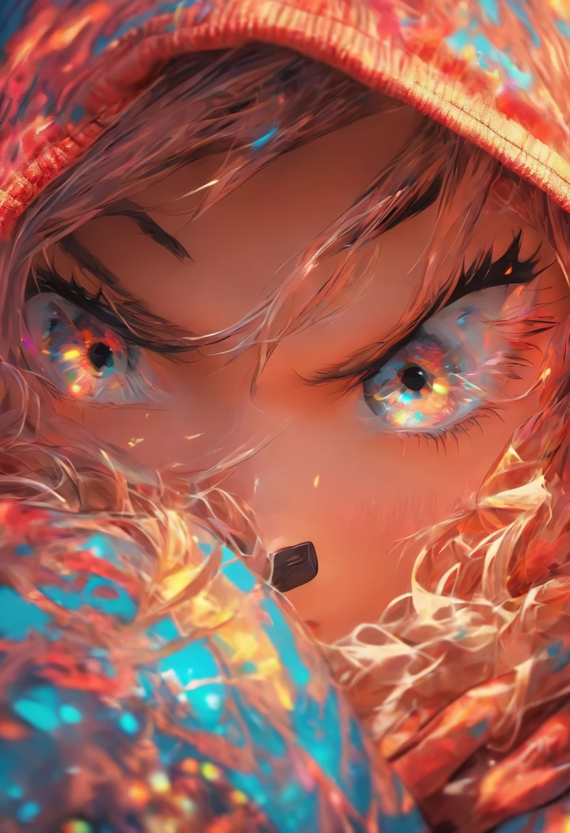 Top quality, Masterpiece, high resolution, 8K, Hoodie and anime style girl, One girl, detailed line art, Digital enhancement, Close up, Anime core, Flowing fabric,rot,torogao,Various expressions,The expression of wide eyes