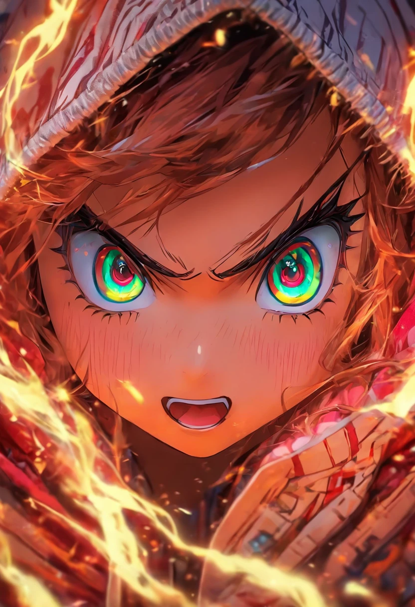 Top quality, Masterpiece, high resolution, 8K, Hoodie and anime style girl, One girl, detailed line art, Digital enhancement, Close up, Anime core, Flowing fabric,rot,torogao,Various expressions,The expression of wide eyes