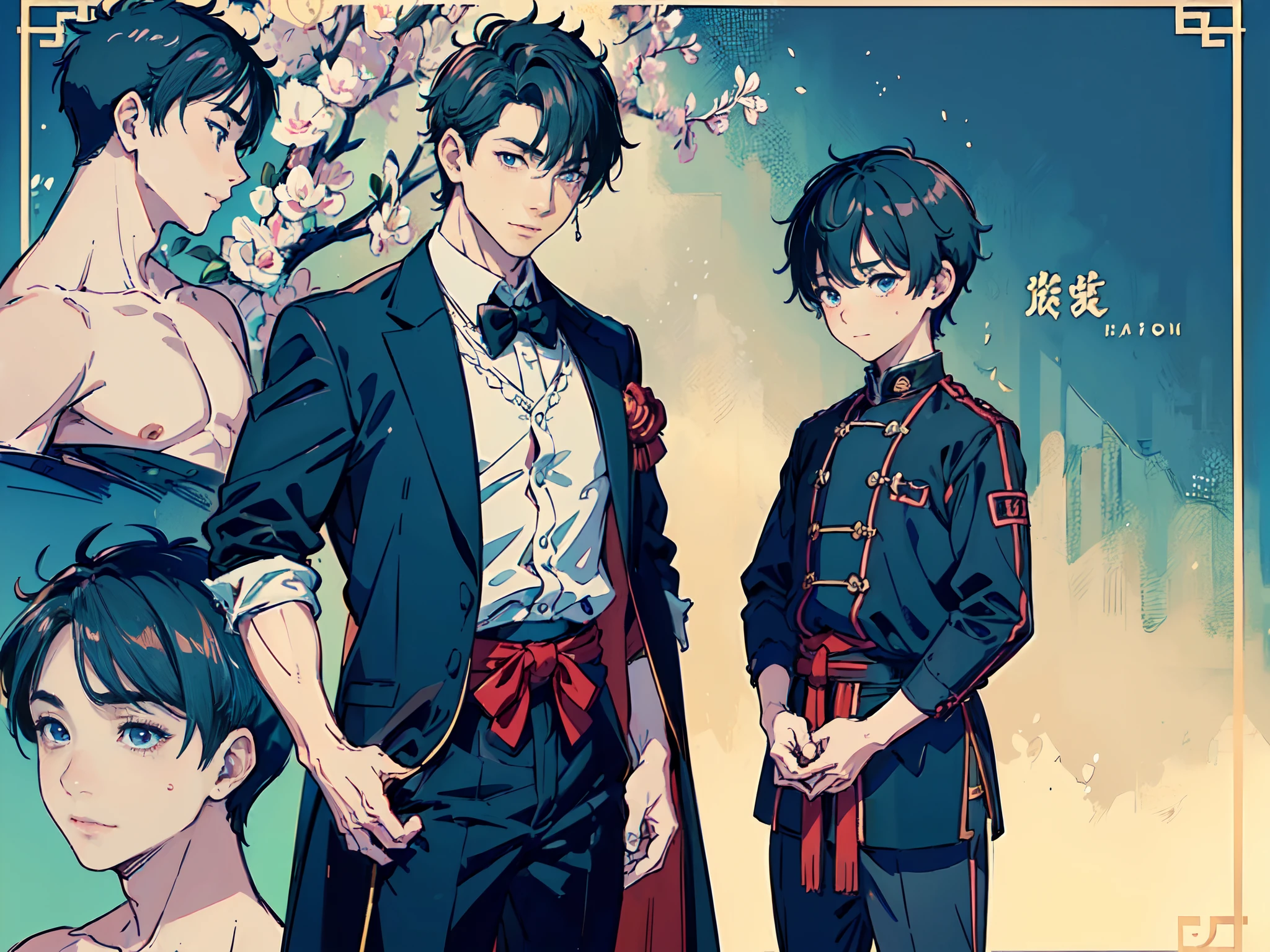(Masterpiece), (best quality), ((super-detailed)), (shotaoni:1.5),((1 Child boy and 1 adult mature male)), (gay), looking at another, (The child boy in power)、Adult male obeying the orders of the child master boy,happy face